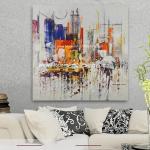 Handmade Abstract cityscape wall art painting, Acrylic Canvas Paintings streched