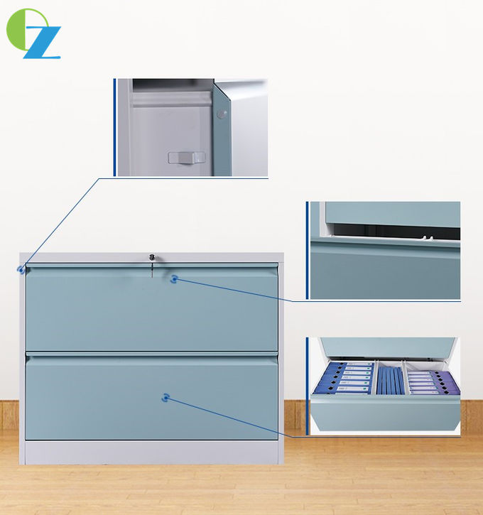 W900mm Cold Rolling Steel Office Lateral File Cabinets 2 Drawer Fully Opened