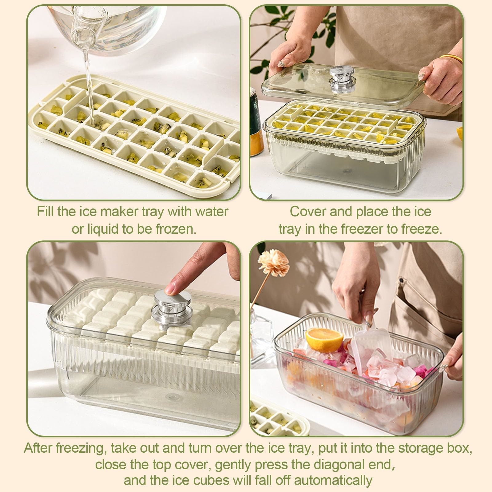 Freezer Food Grade Lce Cube Tray With Lid And Bin BPA Free Silicone Ice Cube Trays Molds