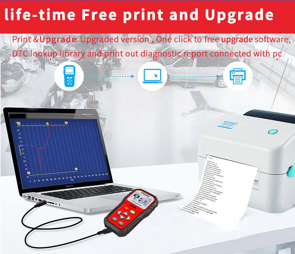 Handheld free upgrade 2.8 inches black and white screen car battery tester KW818 support read and erase fault codes