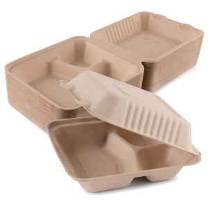 Buy cheap Sugarcane Clamshell Compostable Food Containers With 3 Compartment product