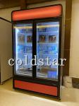 Supermarket -22C upright ice cream display case R290 2 glass door freezer