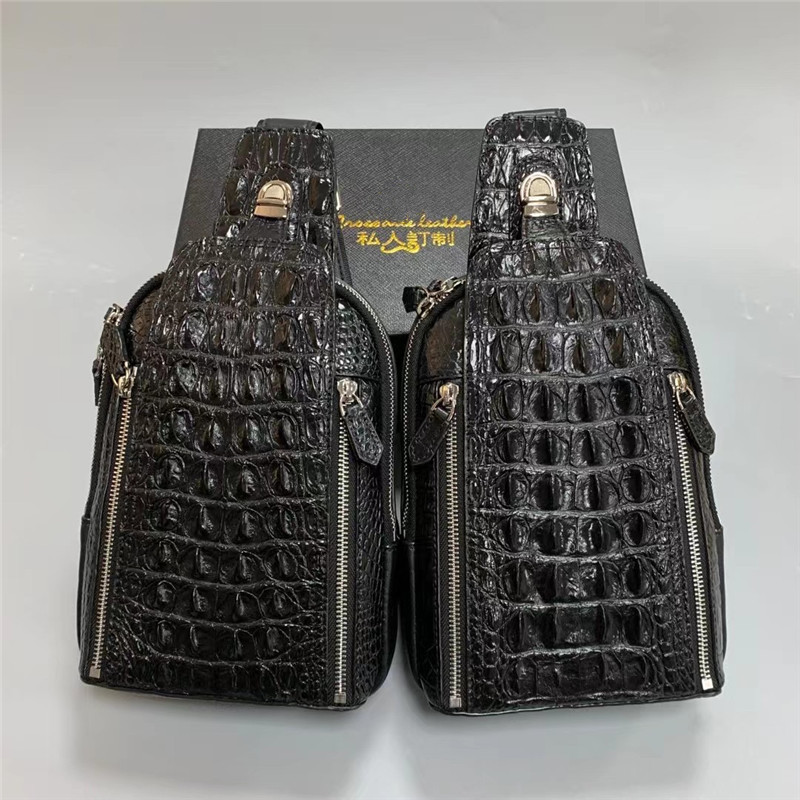 Authentic Real Crocodile Skin Men's Casual Chest Bag Small Travel Purse Genuine Exotic Alligator Leather Male Cross Bag