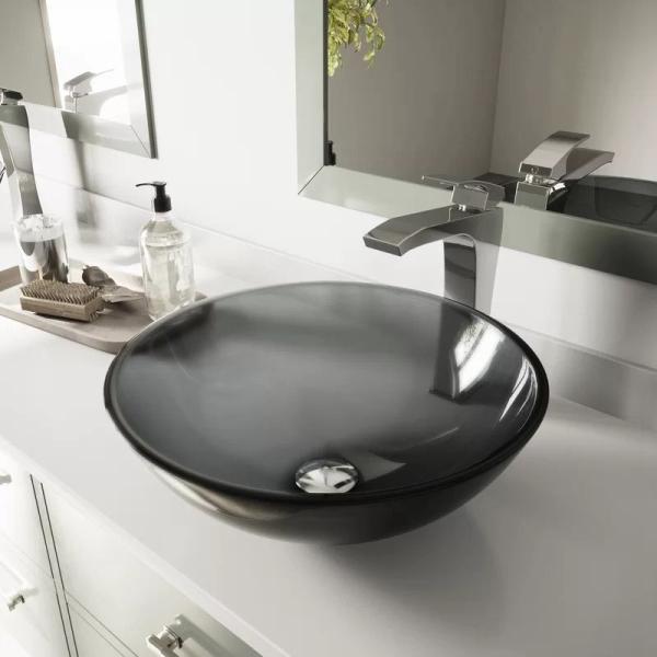 Buy cheap Circular Countertop Wash Basin Handmade Tempered Glass Gray Vessel Bathroom Sink from wholesalers