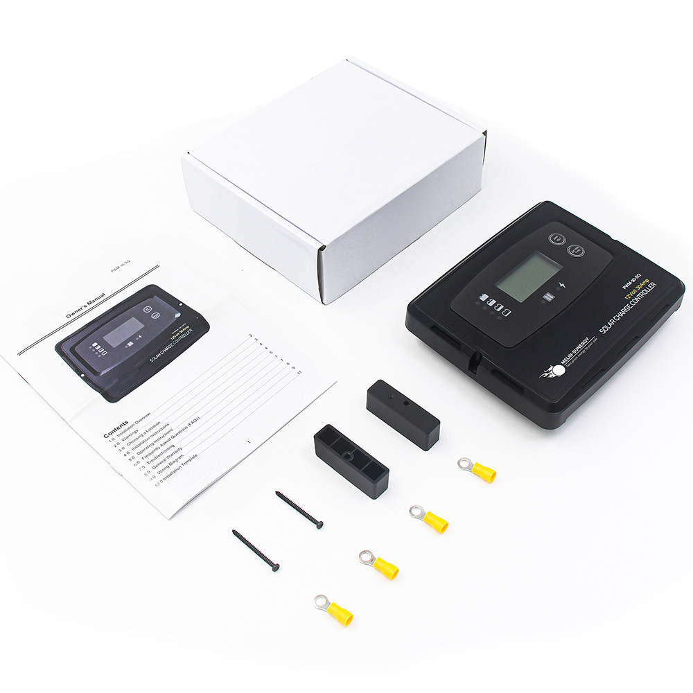 Black 30A PWM Digital Solar Charge Controller With 5 Stage Charging BMS Wake Up