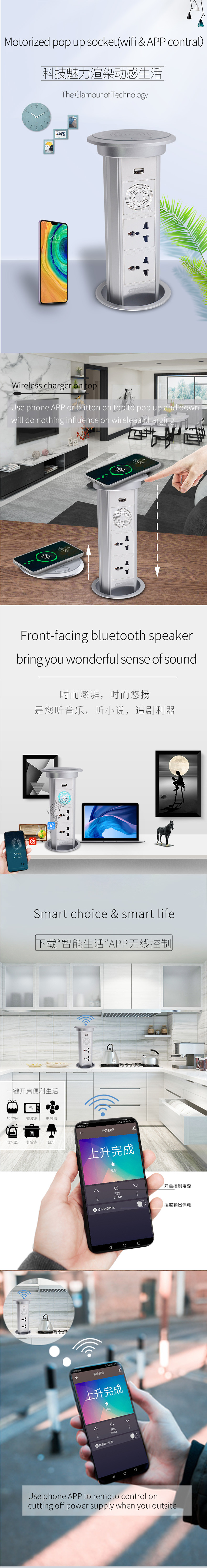 Motorized Silver White LED 10A 13A 16A Pop Up Receptacles