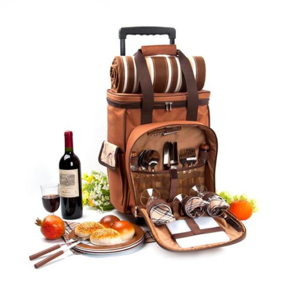 Buy cheap Pull rod Picnic Bag with 4 wheels Cooler Compartment, Wine Holder, Waterproof Picnic Blanket wholesale from wholesalers