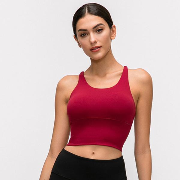 Buy cheap Solid Color Fine Shoulder Strap Sports Bra Cross Back Sports Underwear from wholesalers