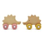 Beech Wood Hedgehog Car Personalised Baby Rattle Food Grade Silicone