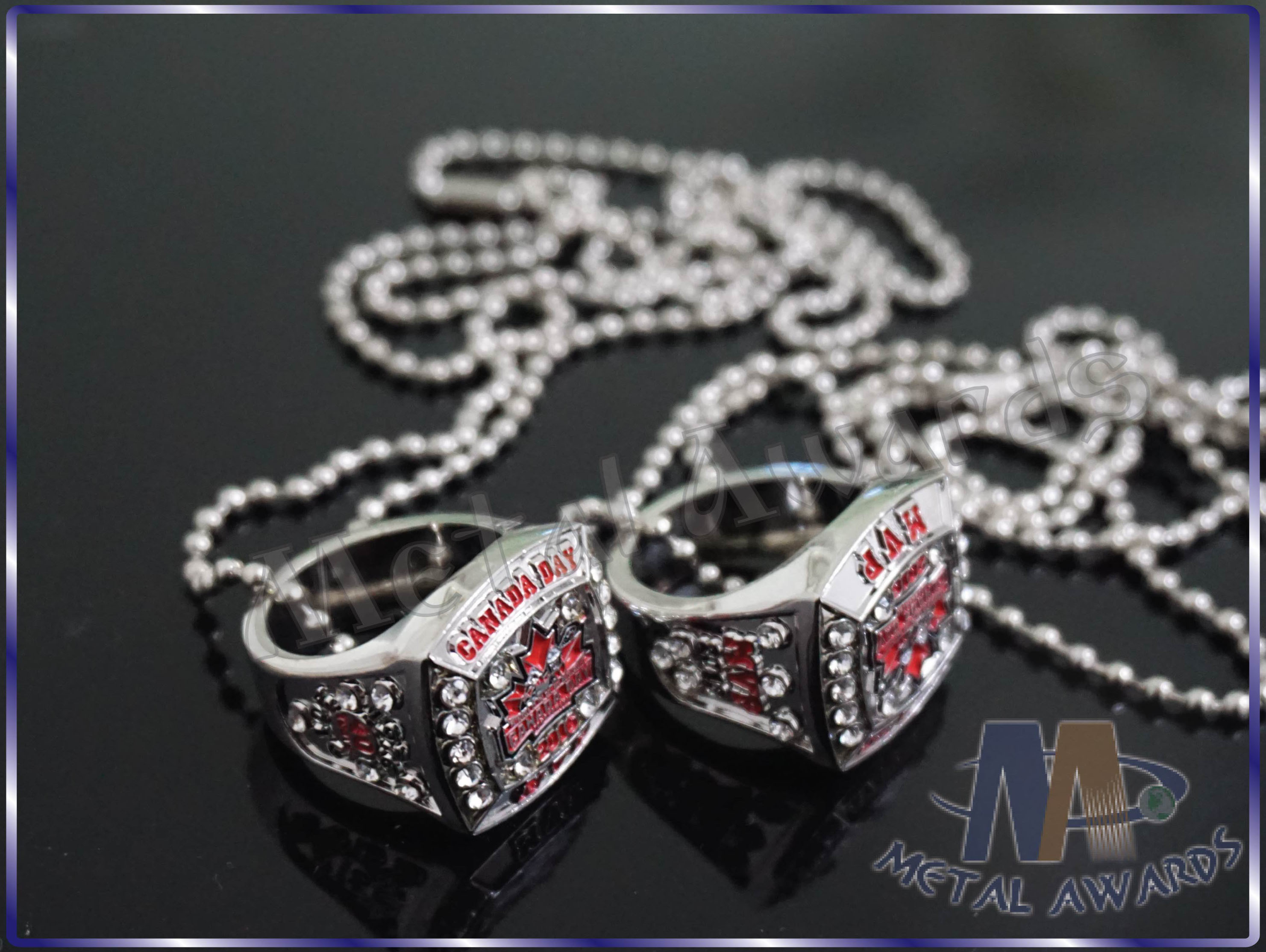 Soft Enamel Zinc Alloy Ring Custom Championship Rings With Chain Nickel Plating