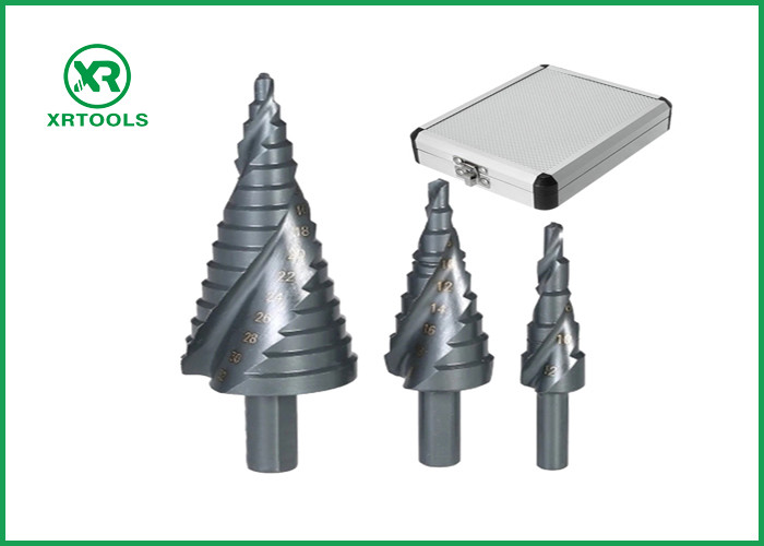 Metric 3 Flats Shank HSS Step Drill Bit , Spiral Flute Step Up Drill Bit Chip Breaker