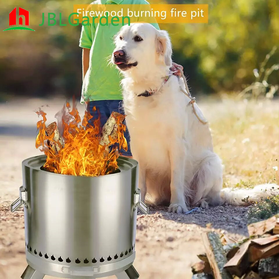 Outdoor 15Inch Wood Burning Stainless Steel Fire Pits Solo Stove Round Silvery White