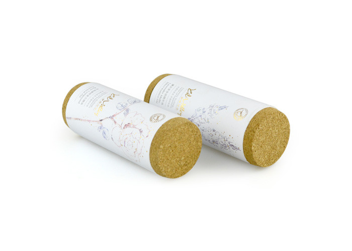 Elegant Gold Stamping Cardboard Tube Packaging with Cork for Perfume / Essential Oil