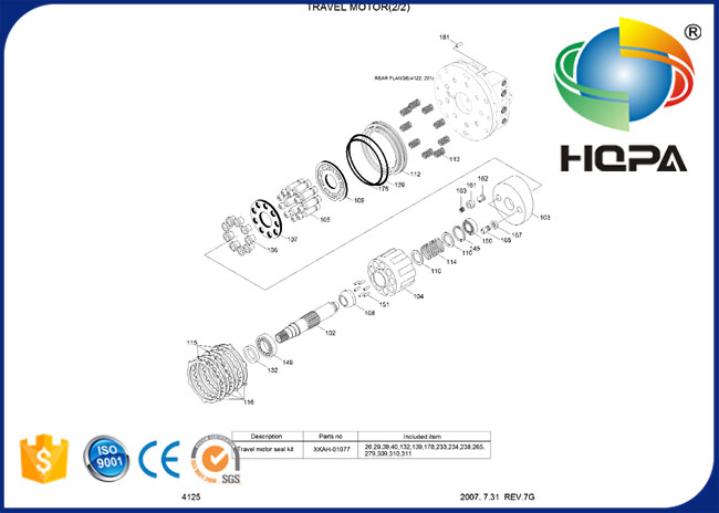 XKAH-01077 XKAH01077 Travel Motor Seal Kit for Hyundai R250LC-7 R250LC-7A