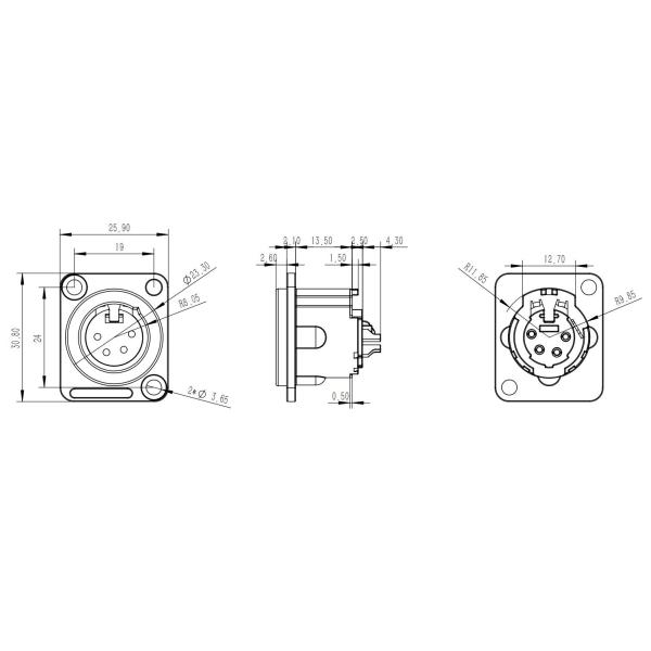 4 Pin XLR Connector Socket Male Electrical Connector D Type Shape
