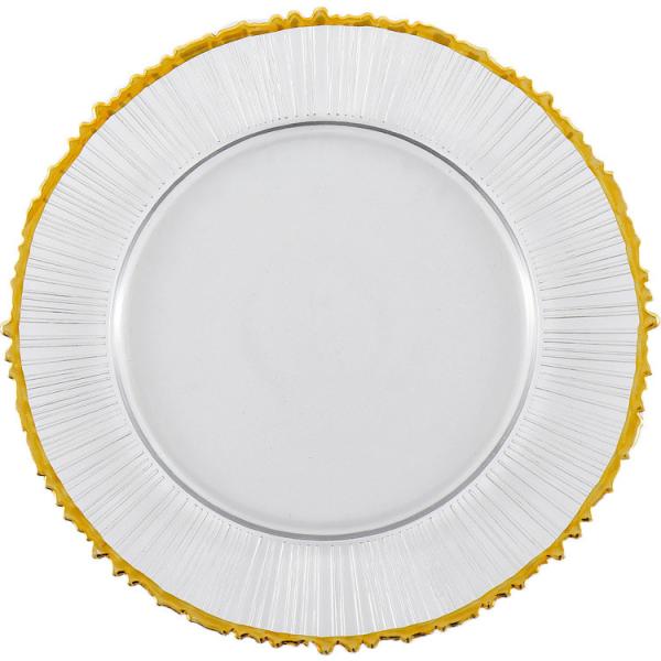 Buy cheap 13 Inch Gold Rimmed Electroplated Crystal Glass Plates OEM from wholesalers