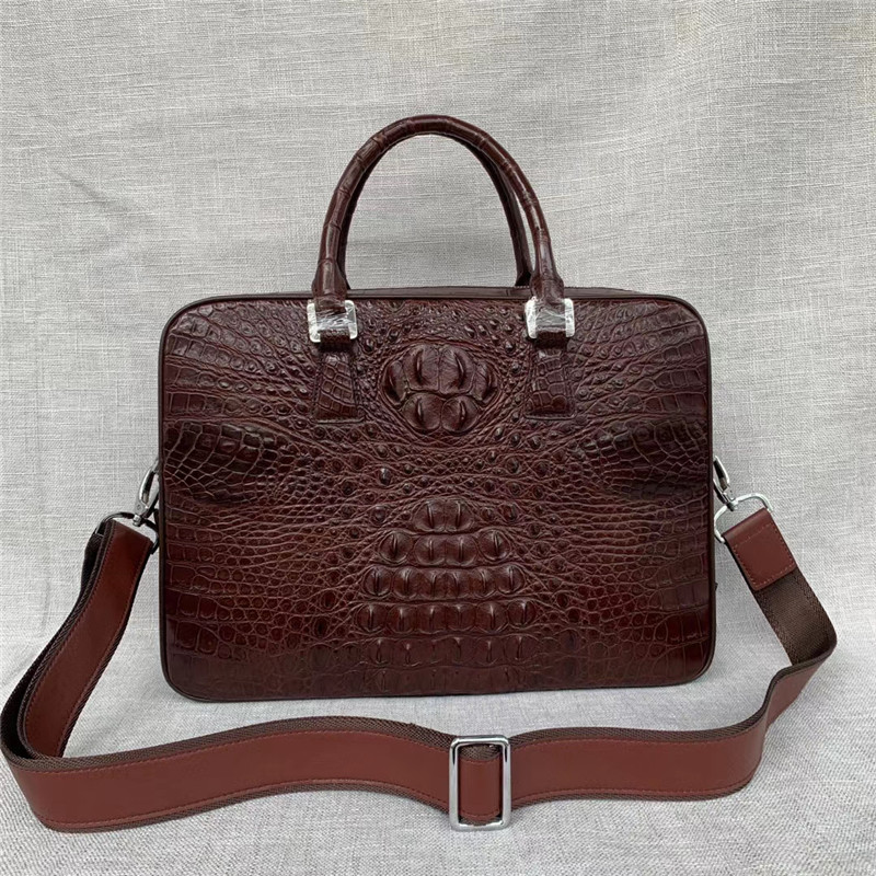 Exotic Real Crocodile Skin Zipper Closure Businessmen Laptop Briefcase Shoulder Bag Genuine Alligator Leather Male Purse