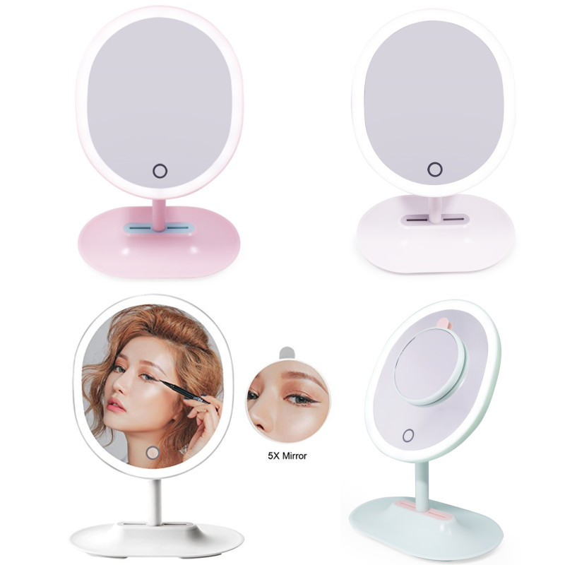 Table Vanity Touch Sensor Switch Single Sides Oval Shaped Soft Led Lights Portable Dressing Table Mirror