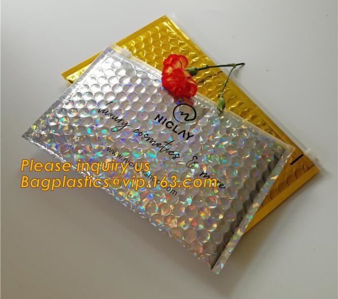 Cosmetic Pink Slider Padded Bag/Holographic k Bag With Bubble,Holographic Metallic Zipper Bubble Bag/Slider Padded