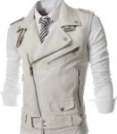 Red Waterproof Side Zipper Mens Leather Biker Vest For Winter Trendy Design