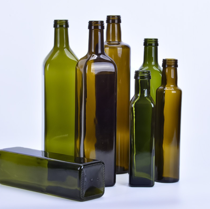 Hot Stamping Clear Round Dark Green Glass Bottle 250ml 500ml for Cooking Olive Oil