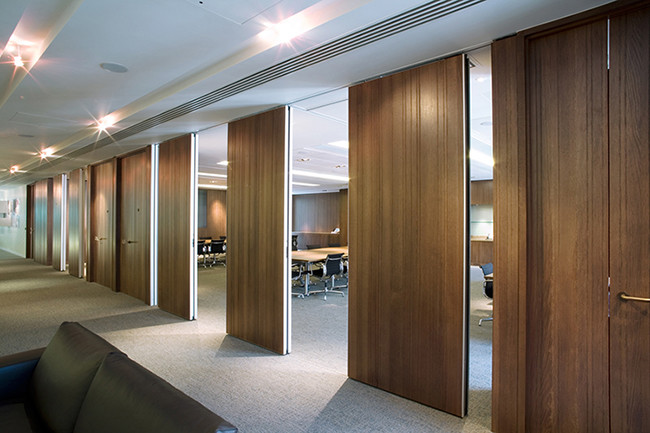 Soundproof Sliding Acoustic Movable Partition Wall Wood Grain Color