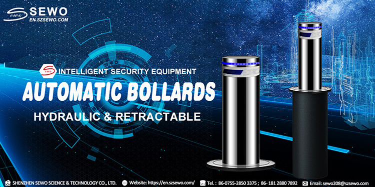 Automatic Parking Bollards Hydraulic Retractable Stainless Steel Bollard with Reflective Sleeve Traffic Safety