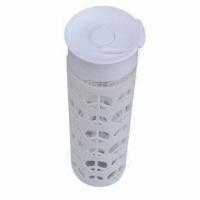 Buy cheap Colorful Single-wall Glass Water Bottle with Silicone Coating, Various Designs product