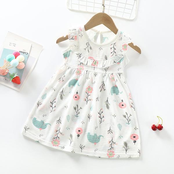 Buy cheap Girls Cotton Casual White Summer Dresses Sleeveless Print Cartoon Casual from wholesalers
