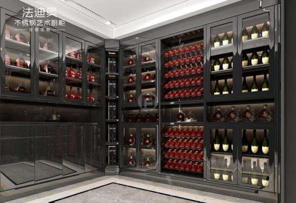Buy cheap Stainless Steel Wine Cabinet With Black Glass Doors And Corner Storage from wholesalers