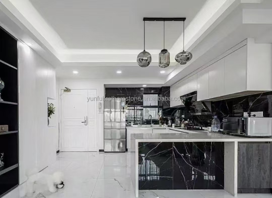 Modern Nero Marquina Black White Stipe Marble Polished Natural Big Slabs for Indoor Hotel Villa