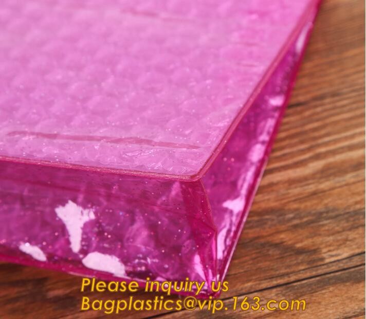 Cosmetic Pink Slider Padded Bag/Holographic k Bag With Bubble,Holographic Metallic Zipper Bubble Bag/Slider Padded