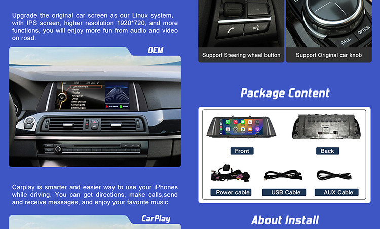 Linux Car Stereo For BMW F10 2010-2016 CIC NBT System Support Wireless Carplay And Android Auto