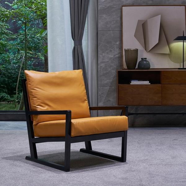 Buy cheap ODM Yellow Leather Leisure Chairs With Wood Arms Wooden Base from wholesalers