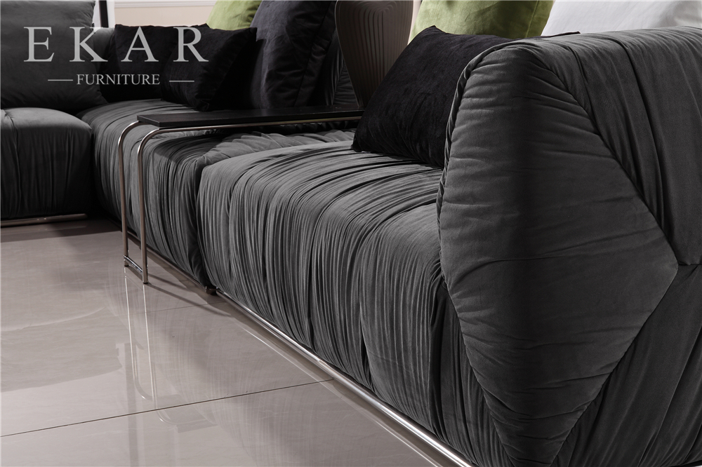 European Modern Elegant Extra Large Velvet Black Sectional Sofa Furniture