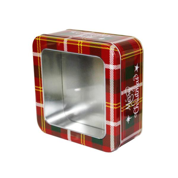 Buy cheap Merry Christmas Holiday Tins Square Tin Box With Clear Window Decorative Tin Containers from wholesalers
