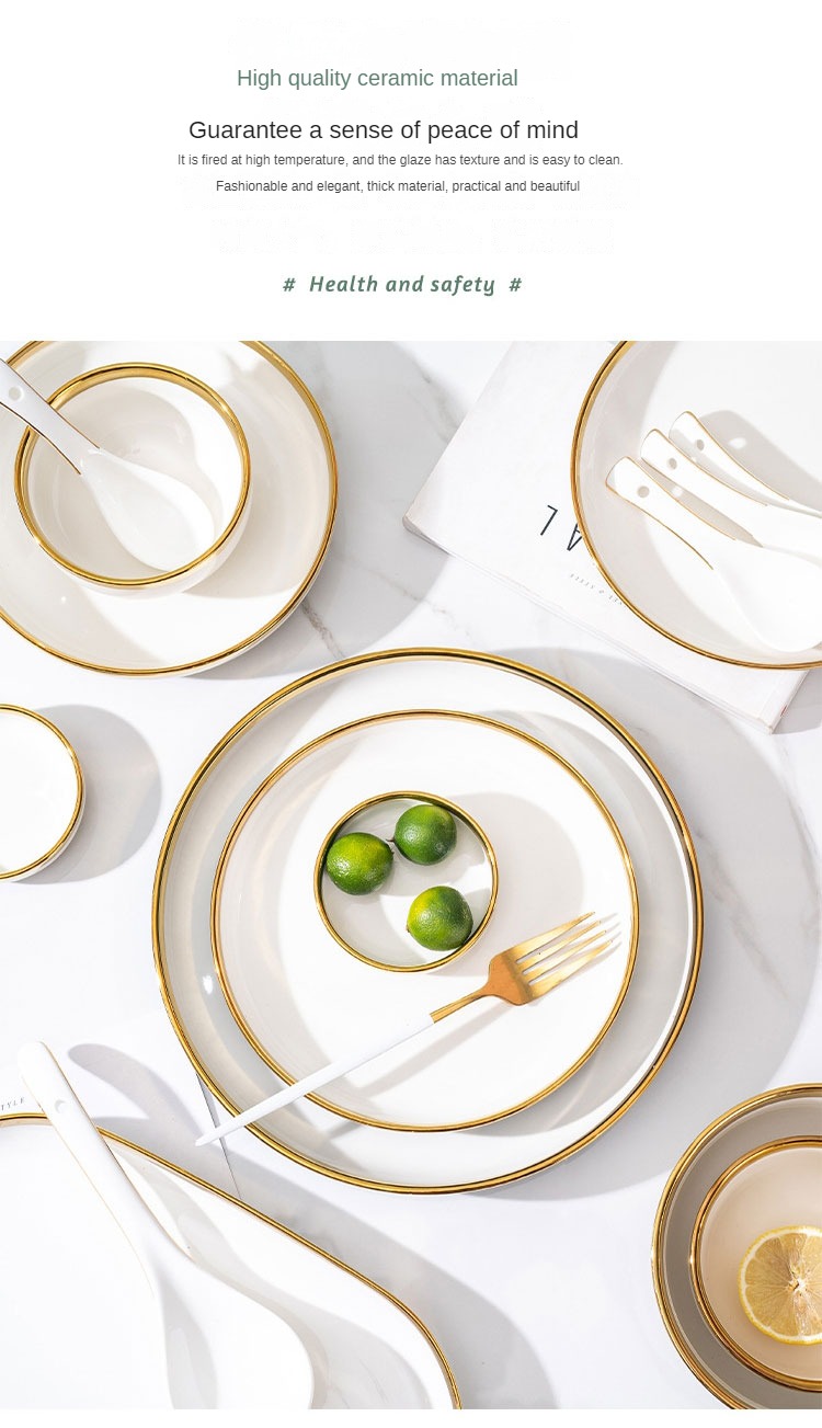 Hot Sale Exquisite Life High Quality Gold Frame Dark Green Home Porcelain Dinner Set Ceramic Tableware Set