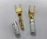 Antiwear Copper Spade Y Connector , Silver Nakamichi Locking Banana Plugs