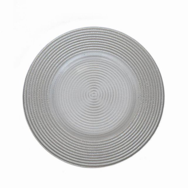Hot selling High Quality White Embossed Elegant Decoration Glass Charger Plate