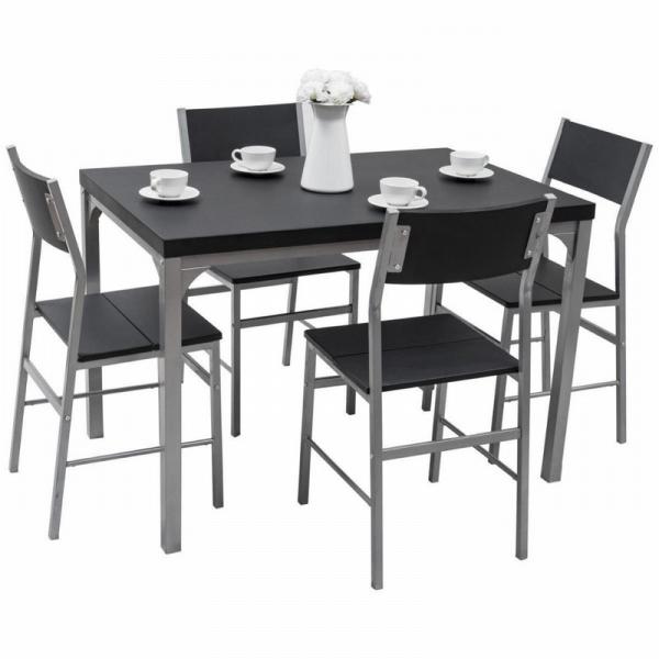 Buy cheap Home Wooden Black Dining Table Set 4 Seater Chairs With Metal Frame from wholesalers