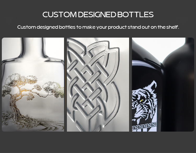 750ml Flint Glass Clear Square Round Gin Bottle with Screw Top Finish and Free Design