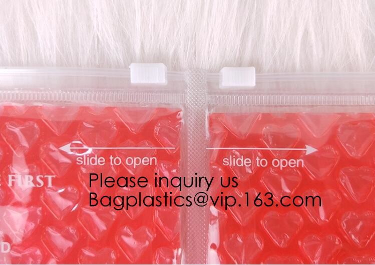 New Design Pvc k Epe Foam Heart-Shaped Bubble Bag For Cosmetic/Pink Plastic Bubble Bag With Zipper bagease package
