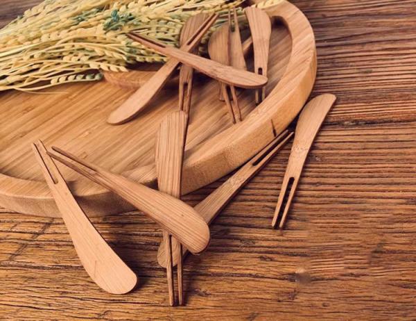 Disposable European Style Low Carbon Bamboo Fork For Cakes Dessert Fruits in