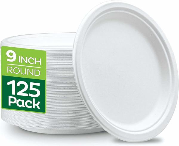 Buy cheap BPA Free Compostable 9 Inch Heavy-Duty 125-Pack Disposable Round Bagasse Pulp Paper Plate from wholesalers