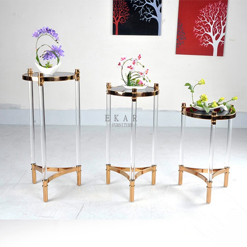 European Modern Style Tempered Glass Stainless Steel Side Table