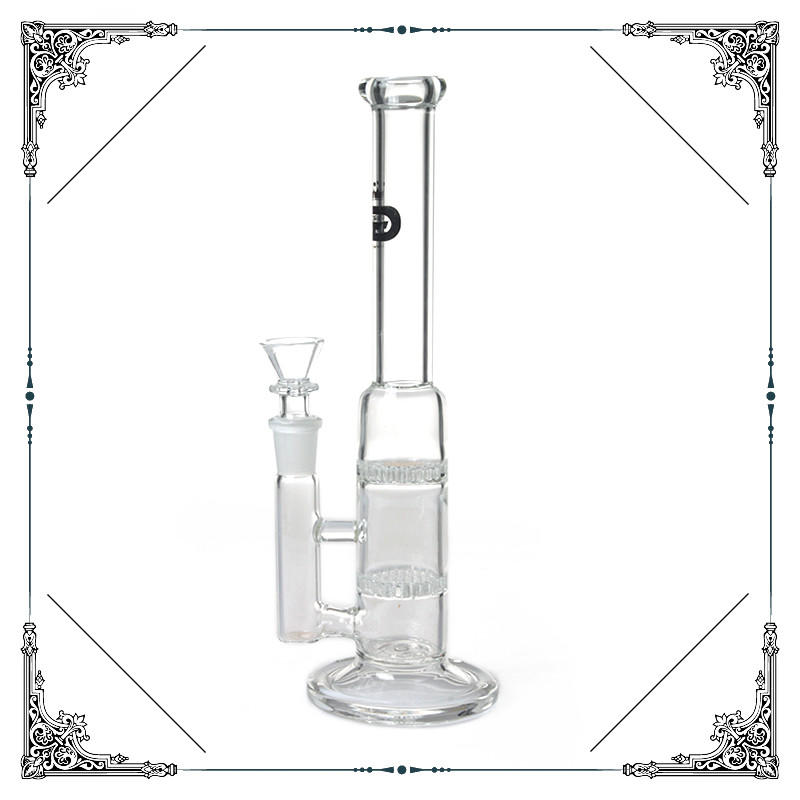 Grace Straight Tube Bong Clear Glass Water Pipe Double Honeycomb Perc Hookah