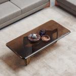 Contemporary Round Coffee Table With Tempered Glass Brush Rose Gold Base