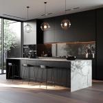 Modern Kitchen Cabinet With Island Sintered Stone Countertops Wood Grain Kitchen