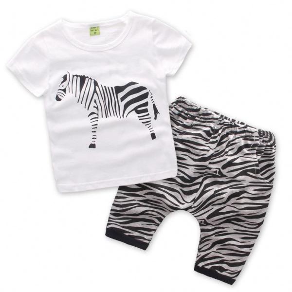 Buy cheap Fashion children zebra stripe short sleeve casual kids summer clothing sets from wholesalers