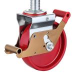 Red Nylon Scaffolding Wheels 8 Inch Solid Steel Long Threaded Stem 2200LBS